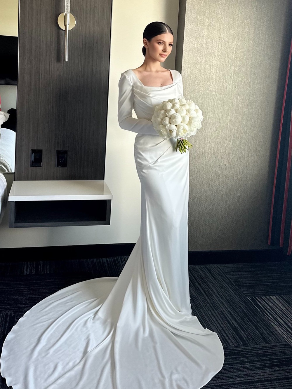 Martina Liana Ivory Satin Bridal Gown with Subtle Sheen